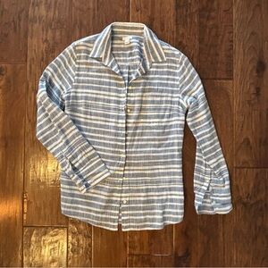 J. Crew Blue and White linen Striped Casual Button-Down Shirt